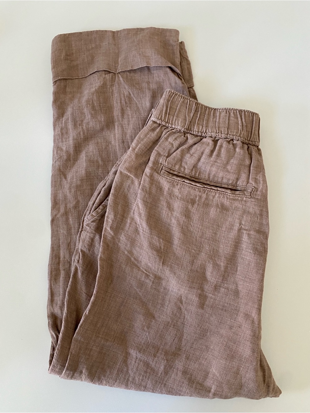 Sigrid Olsen Relaxed 100% Linen Elastic-Waist Trousers in Taupe Brown